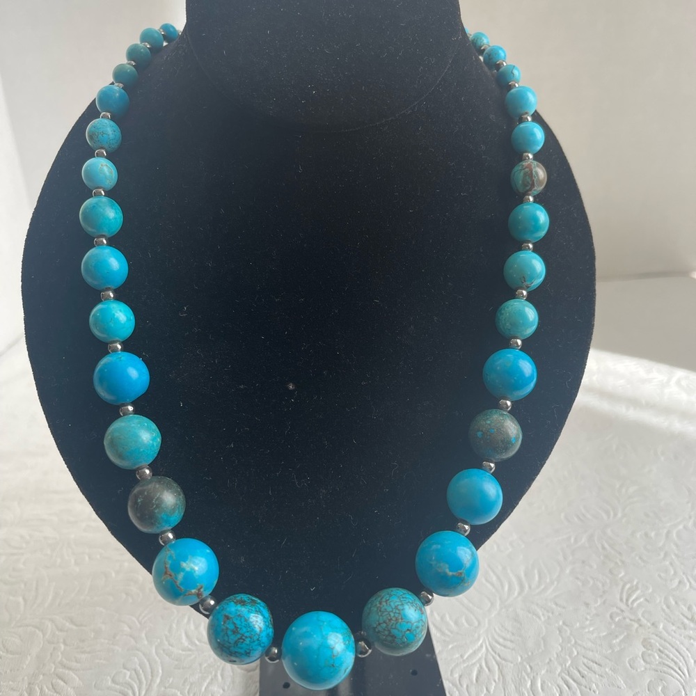 Vintage Persian Turquoise Graduated Bead Strand 22” Necklace Pendant Marked 96g - Picture 7 of 16